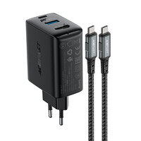 1_Acefast 2in1 Ladegerät GaN 65W USB Type C / USB, Adapter HDMI Adapter 4K 60Hz (Set mit Kabel) schwarz (A17 schwarz)