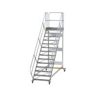 Plattformtreppe 45° fahrbar Stufenbreite 1000 mm, 14 Stufen, Aluminium geriffelt