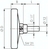 Zeichnung: Bimetallthermometer waagerecht mit Aluminiumgehäuse und Cu-Schutzrohr