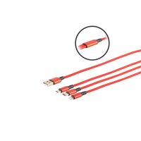 USB 3in1 Ladekabel A Stecker auf USB Micro B + USB Typ C + 8-pin Stecker, rot, 1,2m