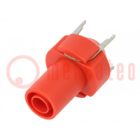 Socket; 4mm banana; 24A; red; PCB; insulated,with contacts