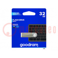 Pendrive; USB 2.0; 32GB; R: 20MB/s; W: 5MB/s; USB A; argento