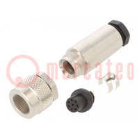 Connector: M9; plug; female; Plating: gold-plated; 125V; IP67; PIN: 8