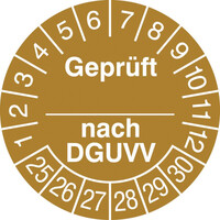Prüfplakette, Geprüft nach ...DGUV V, in Jahresfarbe, 500 Stück / Rolle, 3,0 cm Version: 25-30 - Prüfplakette 2025-2030
