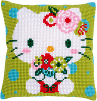 Cross Stich Kit: Cushion: Hello Kitty: Green Floral