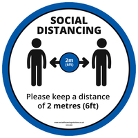 Social Distancing Blue Floor Graphic - 2m Distance - 280mm - Multipack - Pack of 20 Graphics
