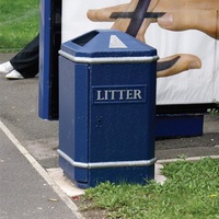 GFC Semi-Open Top Litter Bin - 112 Litre - Victoriana Finish painted in Dark Blue with Silver Banding
