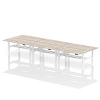 Air Back-to-Back 1600 x 800mm Height Adjustable 6 Person Office Bench Desk Grey Oak Top with Cable Ports White Frame