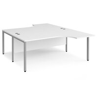 Maestro 25 back to back ergonomic desks 1800mm deep - silver bench leg frame, white top
