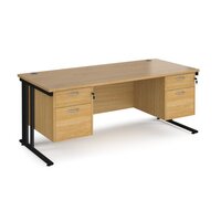 Maestro 25 straight desk 1800mm x 800mm with two x 2 drawer pedestals - black cable managed leg frame, oak top