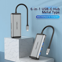Vention USB-C -> USB3.0*3/TF/SD/PD (0,15m Szürke Aluminum Ötvözet), Hub