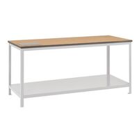 Modular square tube workbenches - Standard workbench with lower shelf, L x D - 1200 x 600mm MDF worktop