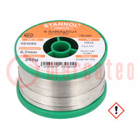 Soldering wire; Sn96Ag3Cu1; 0.7mm; 0.25kg; lead free; reel; HS10