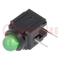 LED; in housing; green; 5mm; No.of diodes: 1; 30mA; Lens: green; 60°