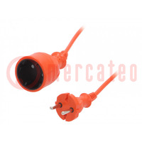 Extension lead; 2x1mm2; Sockets: 1; PVC; orange; 15m; 10A