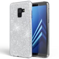 NALIA Custodia compatibile con Samsung Galaxy A8 (2018), Glitter Gel Copertura in Silicone Protezione Sottile Telefono Cellulare, Slim Cover Case Protettiva Bumper Argento