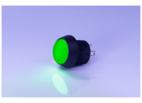 Drucktaster, 1-polig, schwarz, beleuchtet (grün), 0,4 A/32 V, Einbau-Ø 13 mm, IP