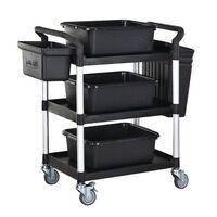 Three tier plastic utility shelf trolley with accessories