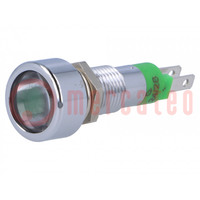 Indicator: LED; flat; green; 24÷28VDC; 24÷28VAC; Ø8.2mm; IP67; brass