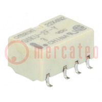 Relay: electromagnetic; DPDT; Ucoil: 3VDC; Icontacts max: 1A; SMD