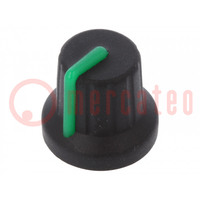 Knob; with pointer; rubber,plastic; Øshaft: 6mm; Ø16x15.1mm; black