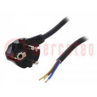 Cable; 3x1.5mm2; CEE 7/7 (E/F) plug angled,wires,SCHUKO plug
