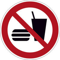 Verbotsschild - Verbotszeichen Essen und Trinken verboten, Folie Größe: 20,0 cm DIN EN ISO 7010 P022 ASR A1.3 P022
