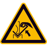Warnschild Warnung vor Quetschgefahr der Hand zw. Presse und Werkstück, SL: 20 c DIN EN ISO 7010 W031