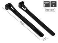 kabelmeister® Wiederverwendbarer Kabelbinder 150 mm x 7,2 mm, schwarz, UV-resistent, -40 °C bis +85