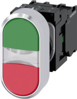 Doppeldrucktaster, grün/rot, beleuchtet, Einbau-Ø 22.3 mm, IP66/IP67/IP69/IP69K,
