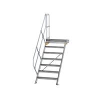 Treppe mit Plattform 45° Stufenbreite 800 mm, 7 Stufen, Aluminium geriffelt