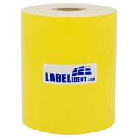 Polyesteretiketten-Band 100 mm Breite, gelb glänzend beschichtet, permanent, 40 lfm auf 1 Rolle/n, 1 Zoll (25,4 mm) Kern