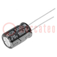 Condensador: electrolítico; low ESR; THT; 1000uF; 10VDC; Ø10x16mm