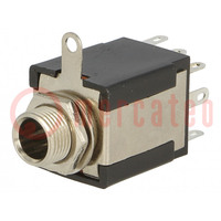 Socket; Jack 6,3mm; stereo,changeover contacts; ways: 3; straight