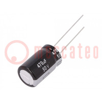 Kondenzátor: elektrolit; THT; 470uF; 50VDC; Ø12,5x20mm; ±20%