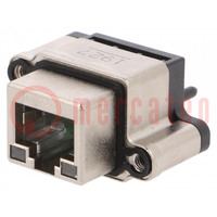 Socket; RJ45; with LED; IP67; for panel mounting; THT; straight