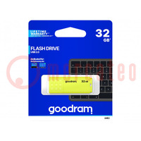 Pendrive; USB 2.0; 32GB; R: 20MB/s; W: 5MB/s; USB A; giallo