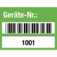 SafetyMarking Etik. Geräte-Nr. Barcode und 1001 - 2000 4 x 3 cm Rolle, Schachf. Version: 04 - grün