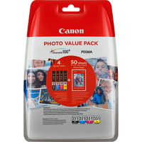 Canon CLI-551 BK/C/M/Y Ink Cartridge + Photo Paper Value Pack