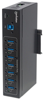 Manhattan 7-Port USB 3.0 Hub für Industrieanwendungen, Sieben USB 3.0 Typ A-Ports, 20 kV ESD-Schutz, Stromversorgung per Blockklemmen, Netzteil oder USB, DIN-Hutschiene, USB-Kab...