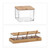 Relaxdays Gewürzbehälter 3er Set, Gewürzdosen mit Löffel & Deckel, Kunststoff, Bambus, Zuckerdosen, Tablett, transparent