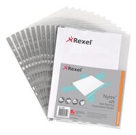Rexel Nyrex Premium Left Opening Pocket A4 Grey Spine Glass Clear (Pack of 25)