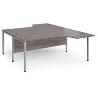 Maestro 25 back to back ergonomic desks 1800mm deep - silver bench leg frame, grey oak top