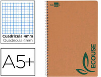 Cuaderno Espiral Liderpapel Cuarto Ecouse Tapa Cartulina Kraft 80H Papel Reciclado 60 Gr Cuadro 4Mm