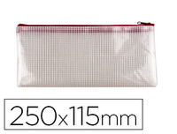 Bolsa multiusos q-connect malla cheque 250x115 mm apertura superior con cremallera rojo