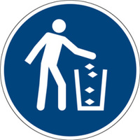 Gebotszeichen "Abfallbehälter benutzen" [M030], Folie (0,1 mm), 200 mm, ISO 7010, selbstklebend