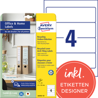 Recycling Ordner-Etiketten, Home Office, Kleinpackung, A4, 61 x 192 mm, 10 Bogen/40 Etiketten, naturweiß