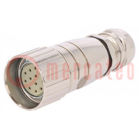 Connector: M23; plug; PIN: 12; female; soldering; for cable; 8A; IP67