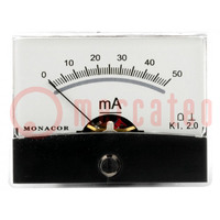 Ampèremètre; sur panneau; I DC: 0÷50mA; Classe: 2; Résit.int: 1,2Ω