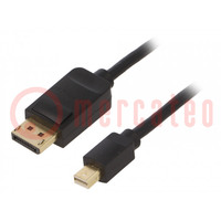 Cable; DisplayPort 1.2; PVC; Long: 2m; negro; Øcable: 5mm